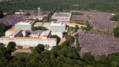 Aerial view of the Central Intelligence Agency headquarters Langley Virginia Corrected and Cropped